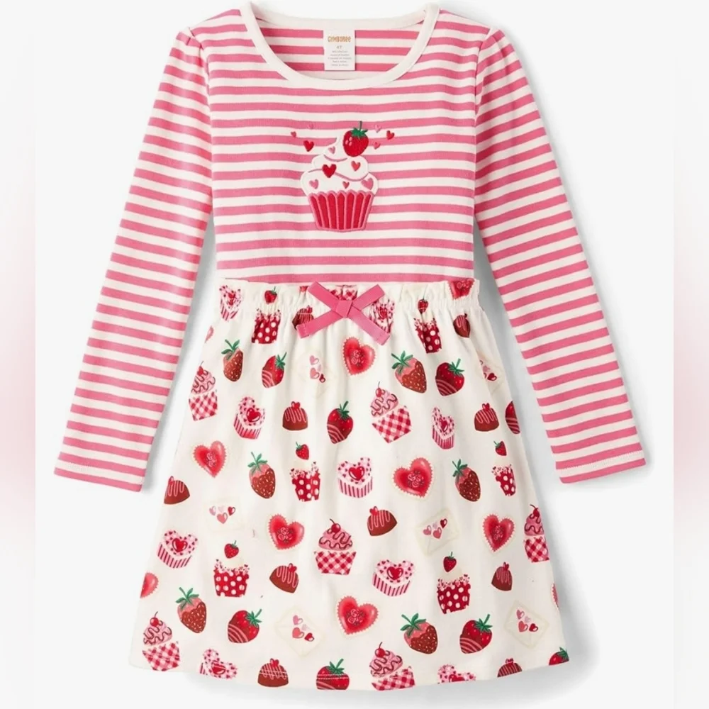 Gymboree Dress Pink White Berry Stripe Cupcake Hearts Strawberry Sz 12-18mo NEW